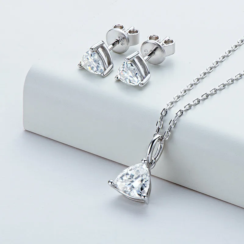 Trillion Cut Solitaire Moissanite Stud Earrings Pendant Necklace