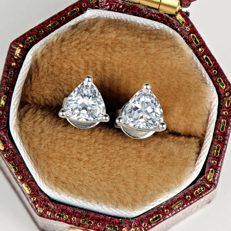Trillion Cut Solitaire Moissanite Stud Earrings Pendant Necklace