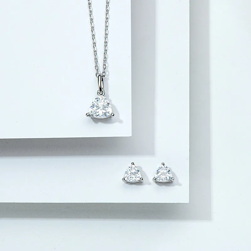 Trillion Cut Solitaire Moissanite Stud Earrings Pendant Necklace