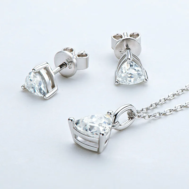 Trillion Cut Solitaire Moissanite Stud Earrings Pendant Necklace
