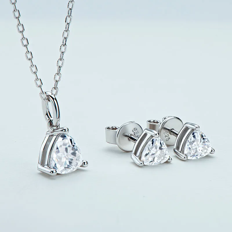 Trillion Cut Solitaire Moissanite Stud Earrings Pendant Necklace