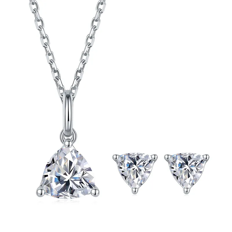 Trillion Cut Solitaire Moissanite Stud Earrings Pendant Necklace