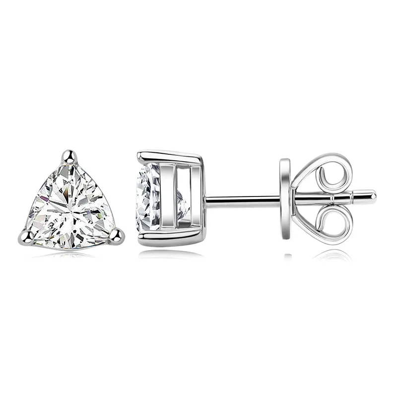 Trillion Cut Solitaire Moissanite Stud Earrings Pendant Necklace