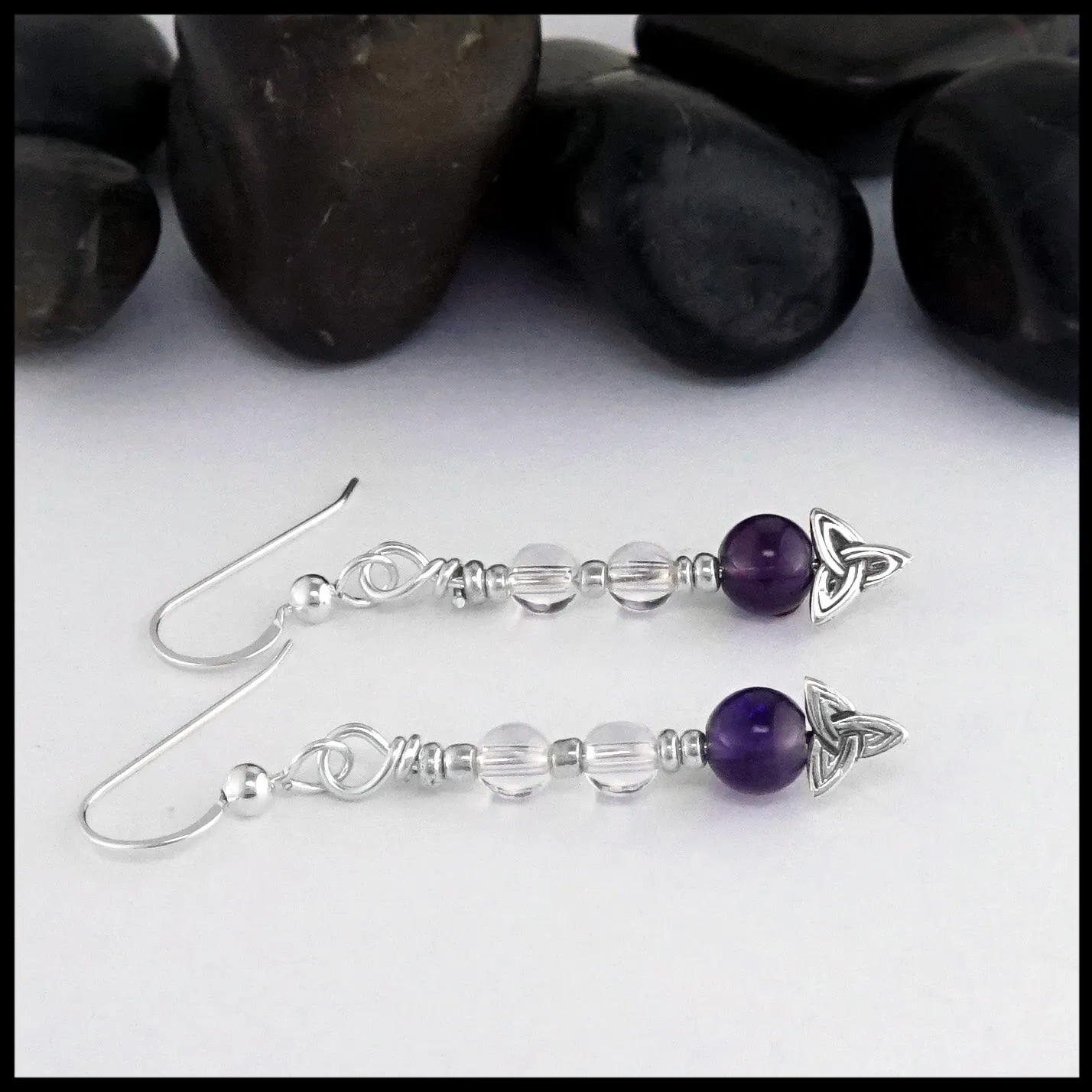Trinity Knot Drop Earrings with Amethyst