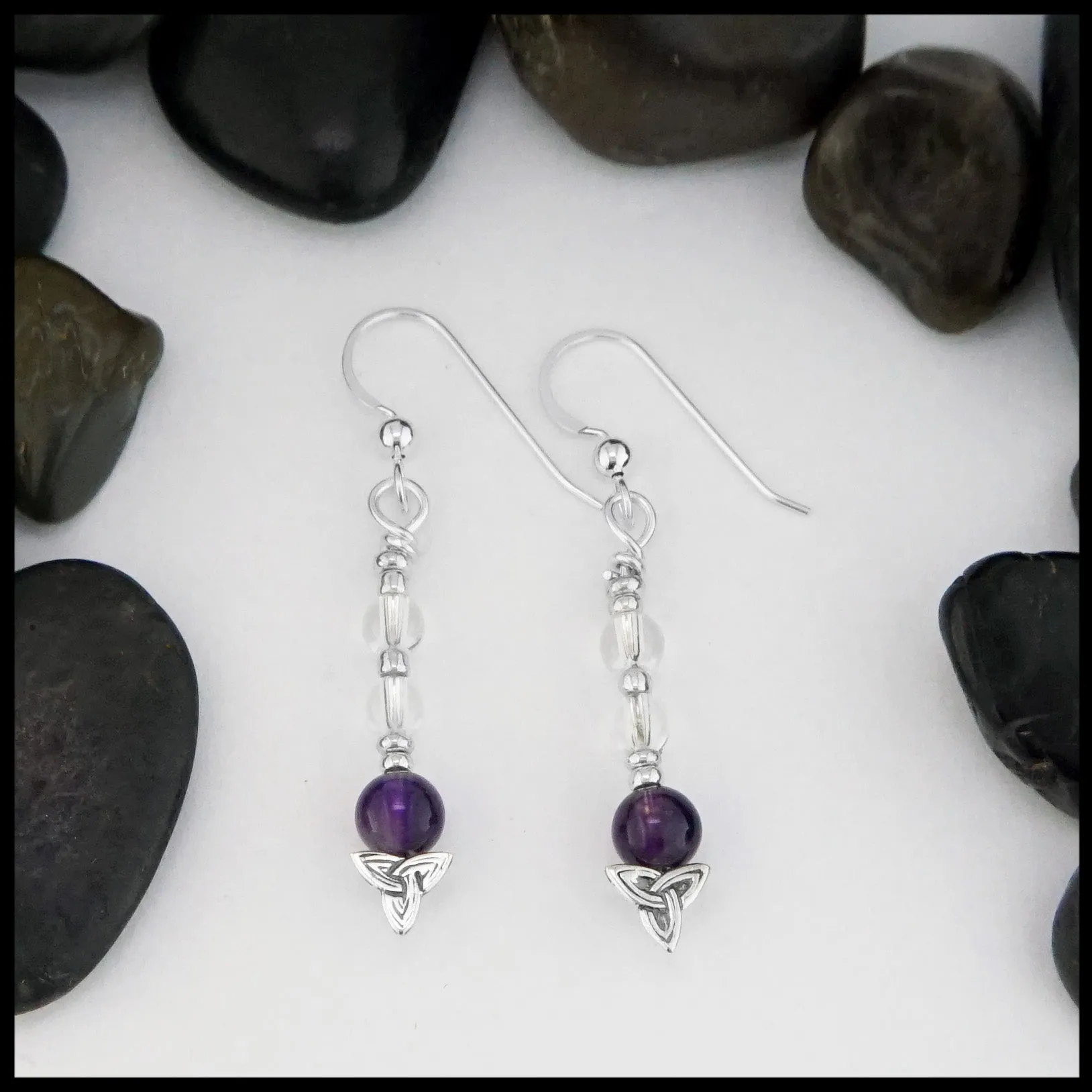 Trinity Knot Drop Earrings with Amethyst