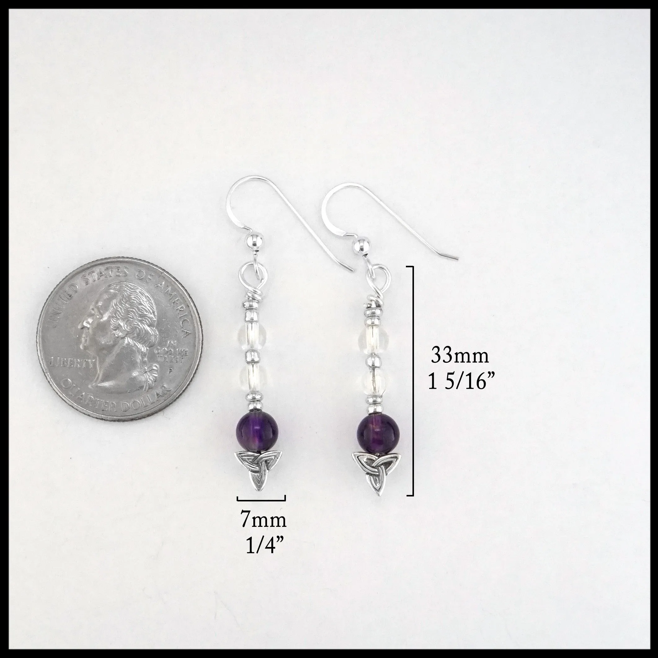 Trinity Knot Drop Earrings with Amethyst
