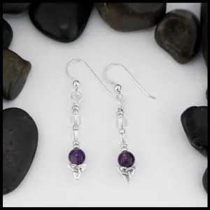 Trinity Knot Drop Earrings with Amethyst