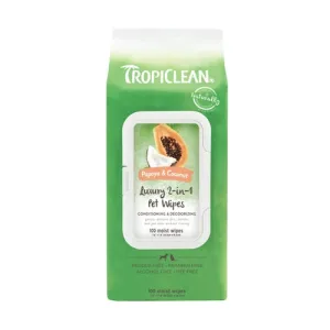 TropiClean Luxury 2-in-1 Pet Wipes Papaya & Coconut 100pk