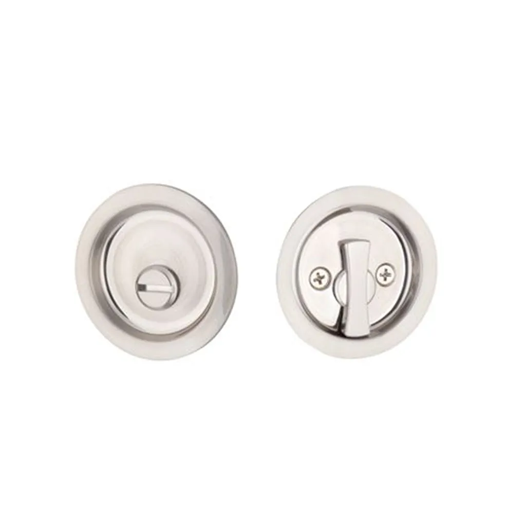 Tubular Round Privacy Pocket Door Lockset - Door Mount - 3" Brass/Satin Nickel