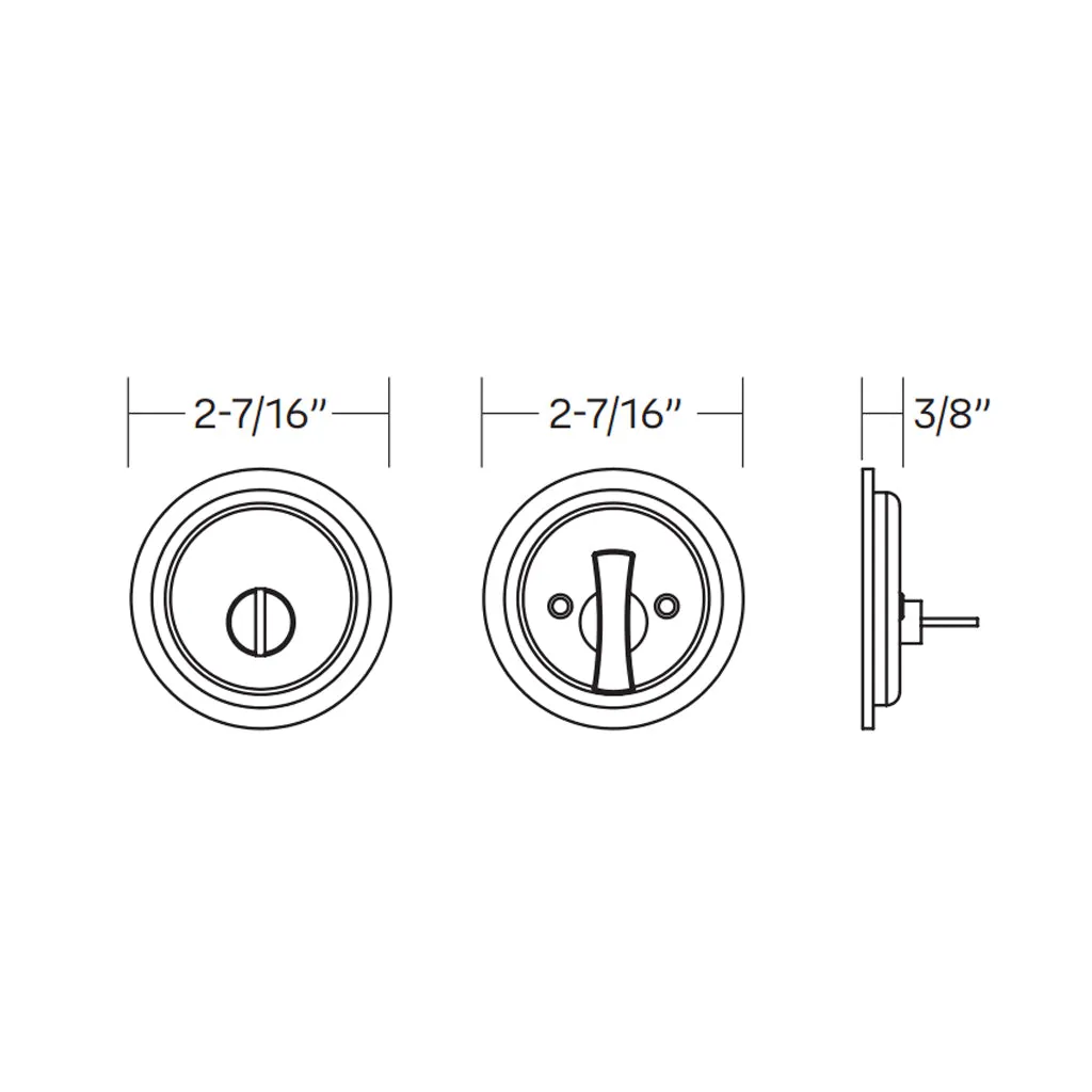 Tubular Round Privacy Pocket Door Lockset - Door Mount - 3" Brass/Satin Nickel