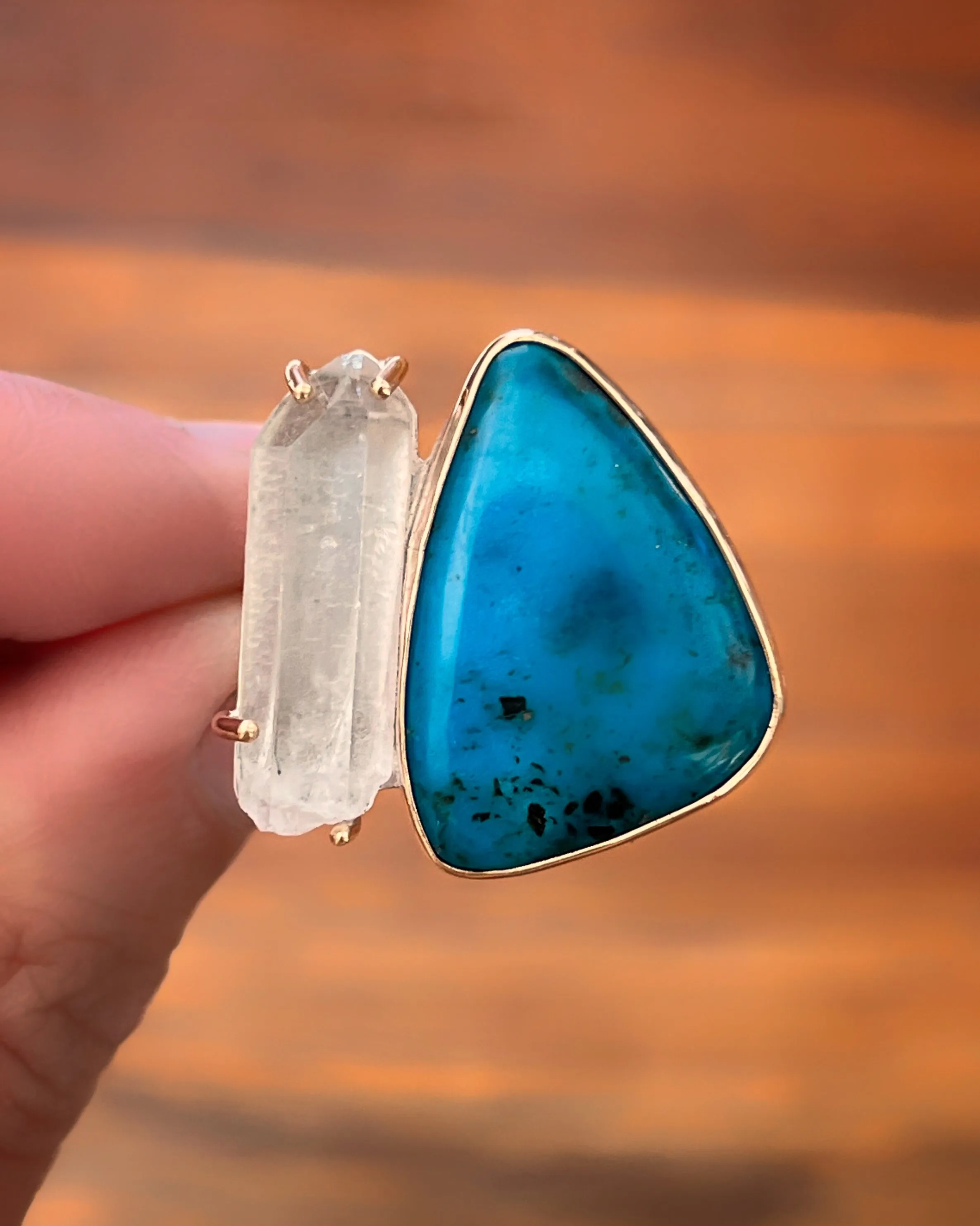 Turquoise & quartz ring in 14K gold-fill & silver (sizes 7-1/2 to 10)