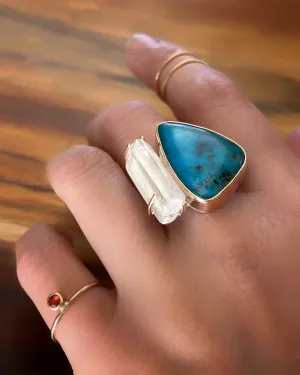 Turquoise & quartz ring in 14K gold-fill & silver (sizes 7-1/2 to 10)