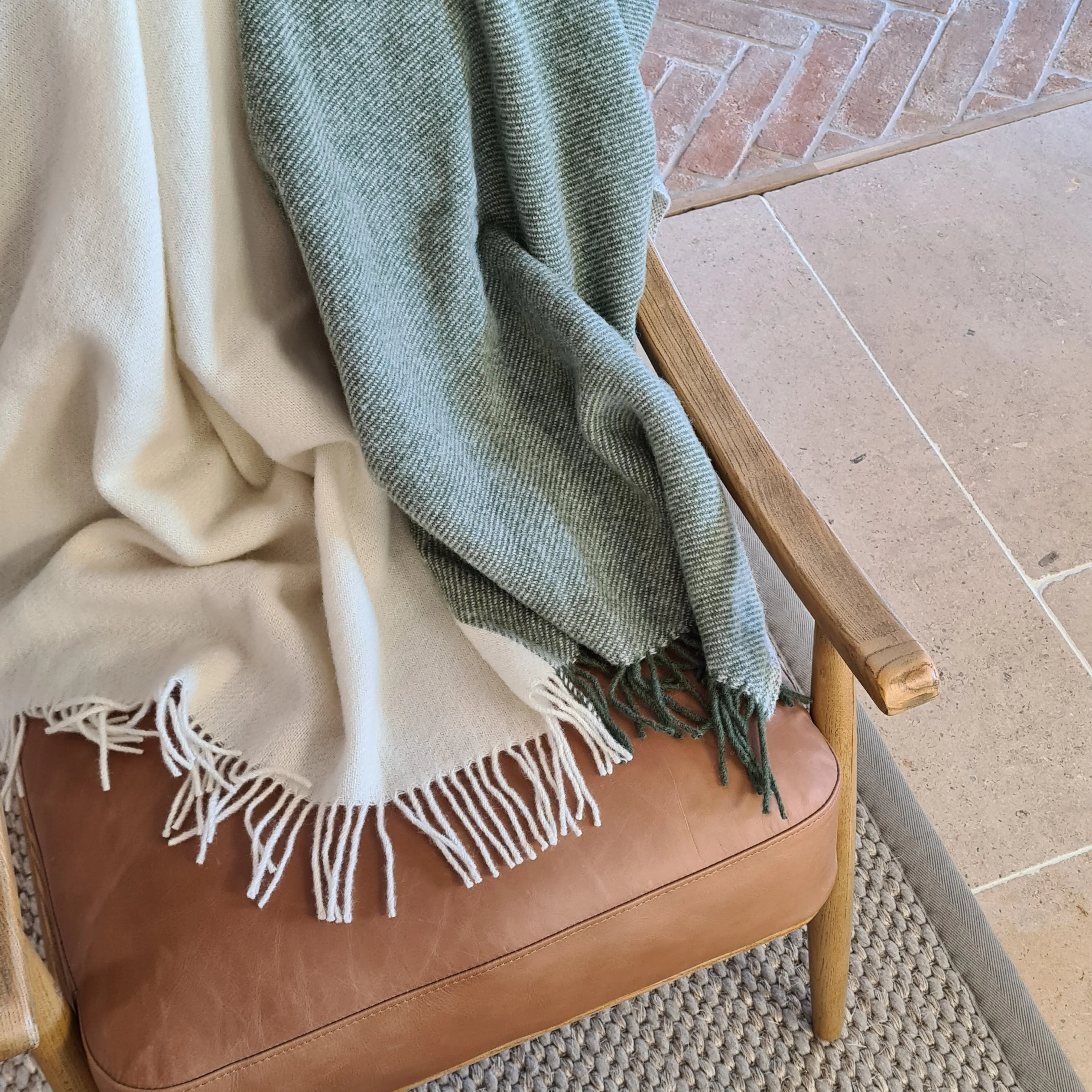 Tweedmill Moorland Wool Throw - Olive and Cream