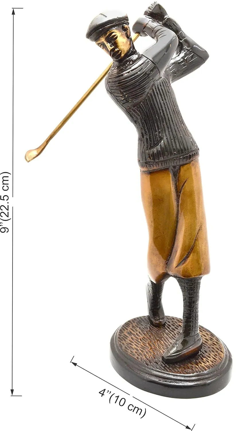 Two Moustaches Golfer Shot Brass Showpiece Figurine, Decorative Items for Home, Living Room Decorative Items, Home Decoration Items, Standard, Pack of 1