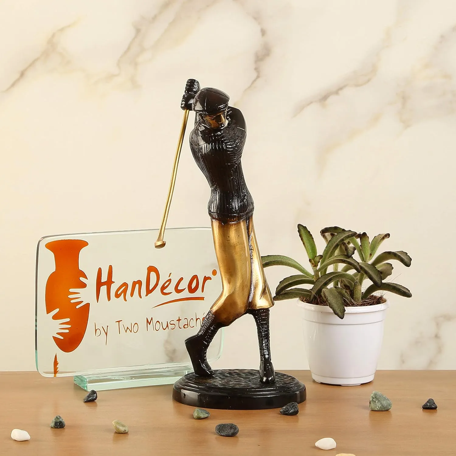 Two Moustaches Golfer Shot Brass Showpiece Figurine, Decorative Items for Home, Living Room Decorative Items, Home Decoration Items, Standard, Pack of 1