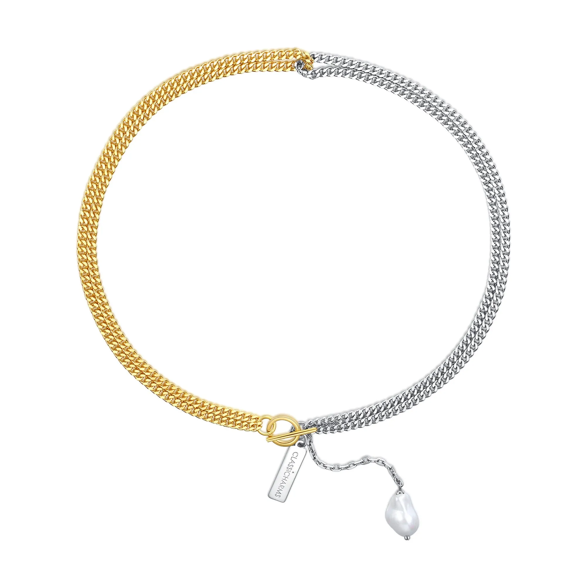 Two-Tone Chain Baroque Pearl Necklace