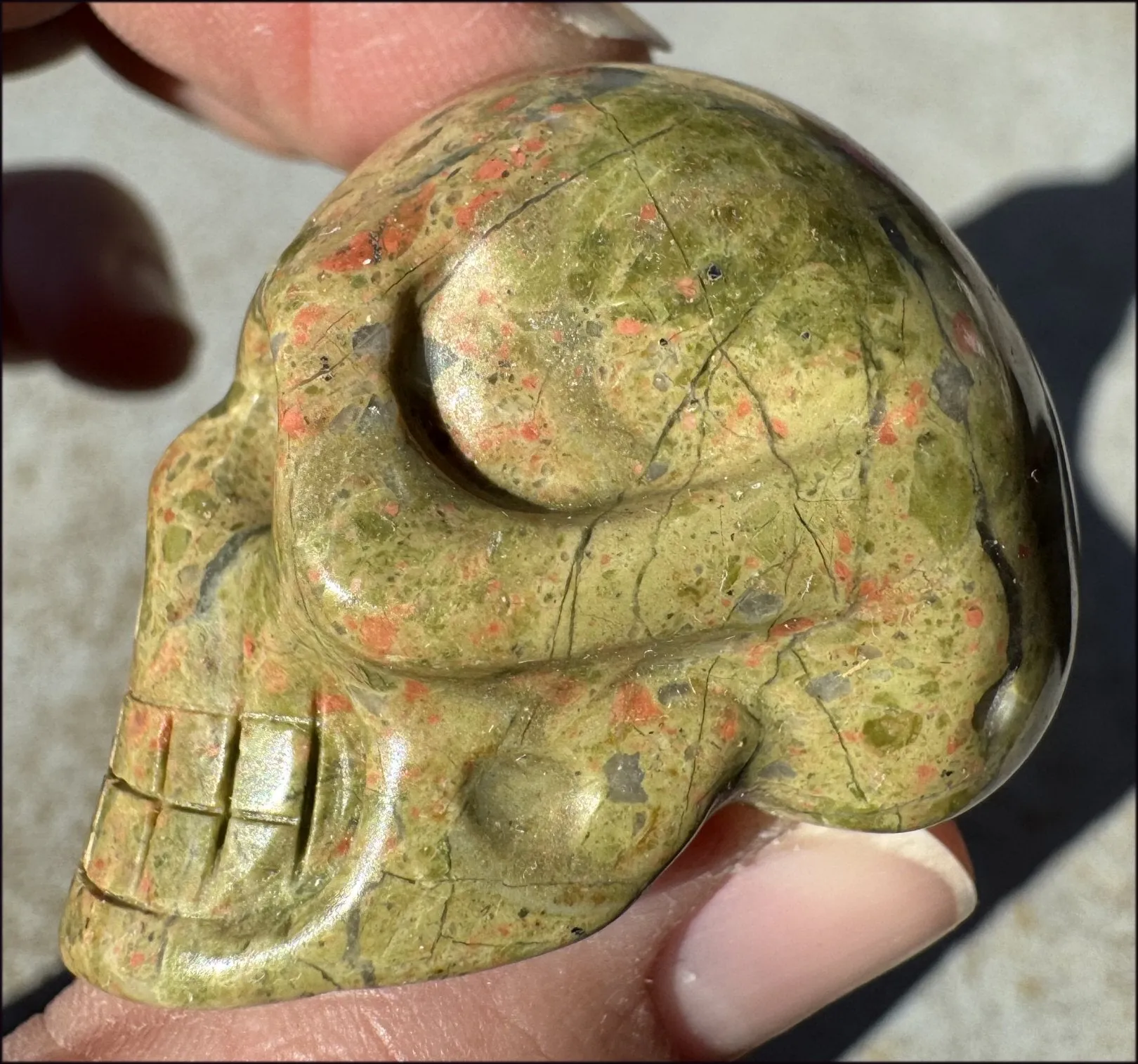 UNAKITE Crystal Skull - Connect with Mother Earth, Heart Chakra - with Synergy 9  years