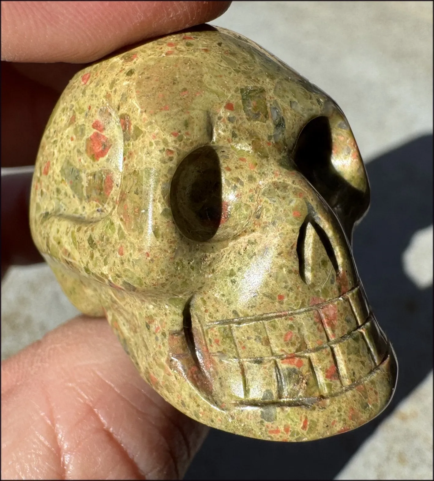 UNAKITE Crystal Skull - Connect with Mother Earth, Heart Chakra - with Synergy 9  years