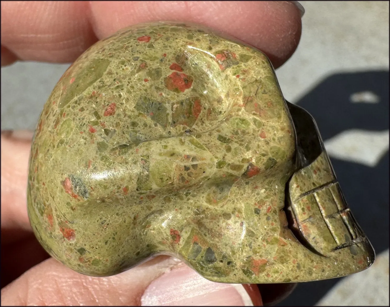 UNAKITE Crystal Skull - Connect with Mother Earth, Heart Chakra - with Synergy 9  years