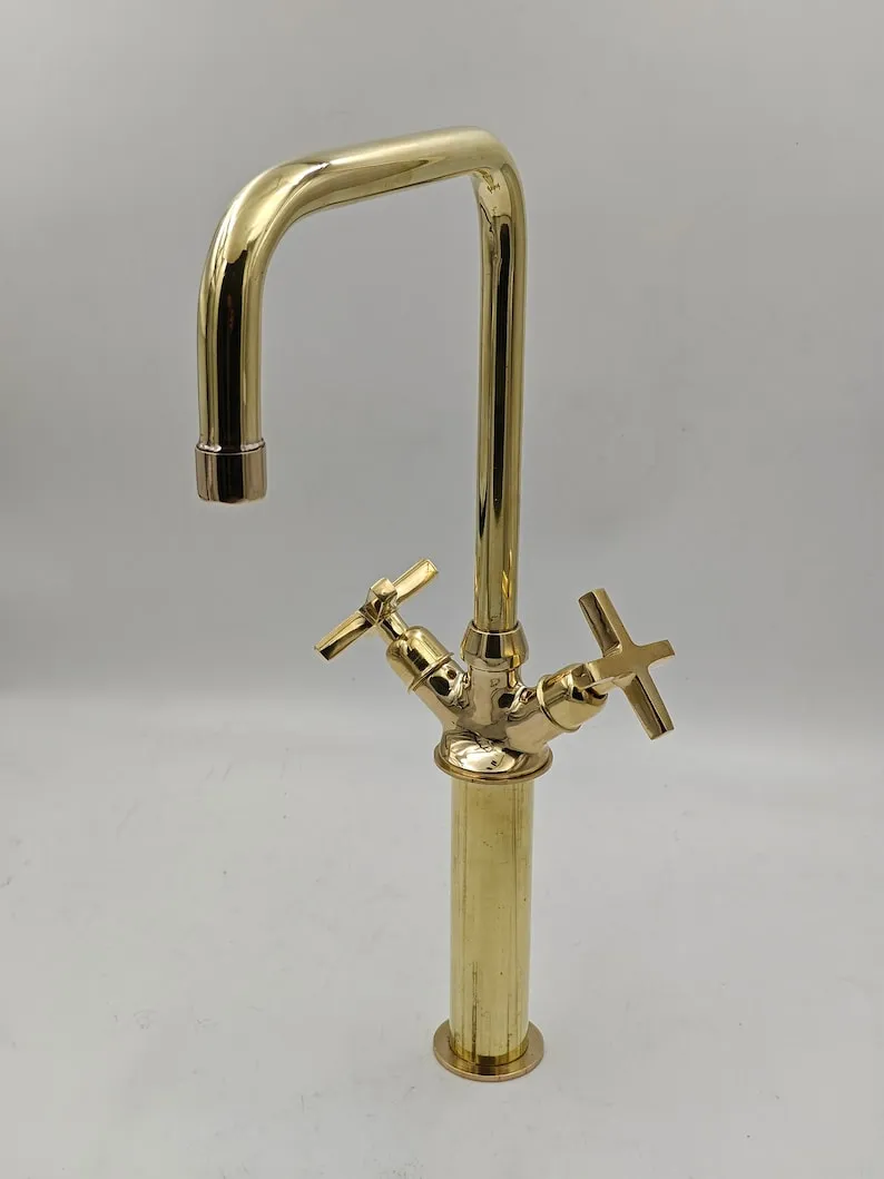 Unlacquered Brass Vintage Bathroom Faucet - Solid Brass Kitchen Faucet - Moroccan Handmade