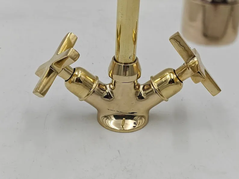 Unlacquered Brass Vintage Bathroom Faucet - Solid Brass Kitchen Faucet - Moroccan Handmade
