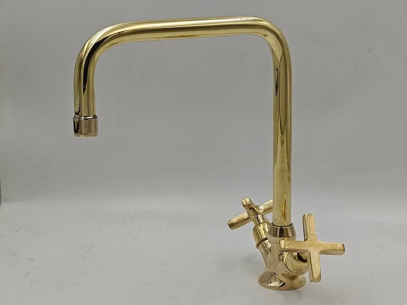 Unlacquered Brass Vintage Bathroom Faucet - Solid Brass Kitchen Faucet - Moroccan Handmade