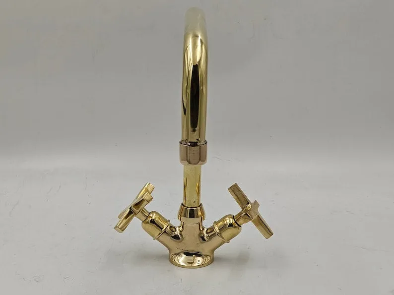 Unlacquered Brass Vintage Bathroom Faucet - Solid Brass Kitchen Faucet - Moroccan Handmade