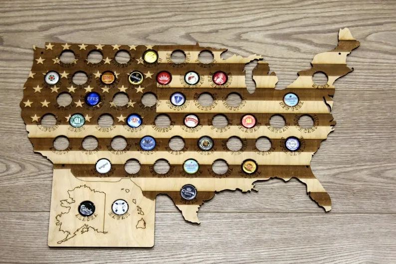 USA 50 States Beer Cap Map, Holder, Christmas Gift for Him handmade