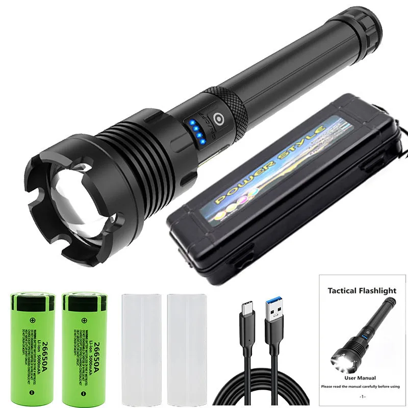 USB Rechargeable 100000 Lumens XHP160 Super Bright Bright Tactical LED Flashlight