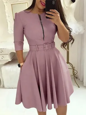 Vestido midi ajustado con cremallera y cinturón