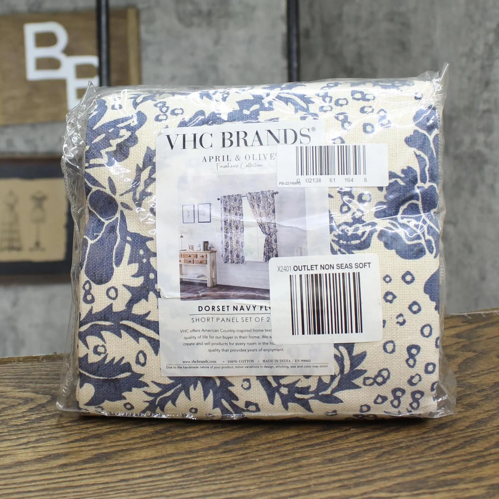 Vhc  Panels Dorset Floral Farmhouse Set of 2 Window Curtain Navy Blue 63"x36"
