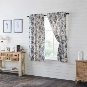 Vhc  Panels Dorset Floral Farmhouse Set of 2 Window Curtain Navy Blue 63"x36"