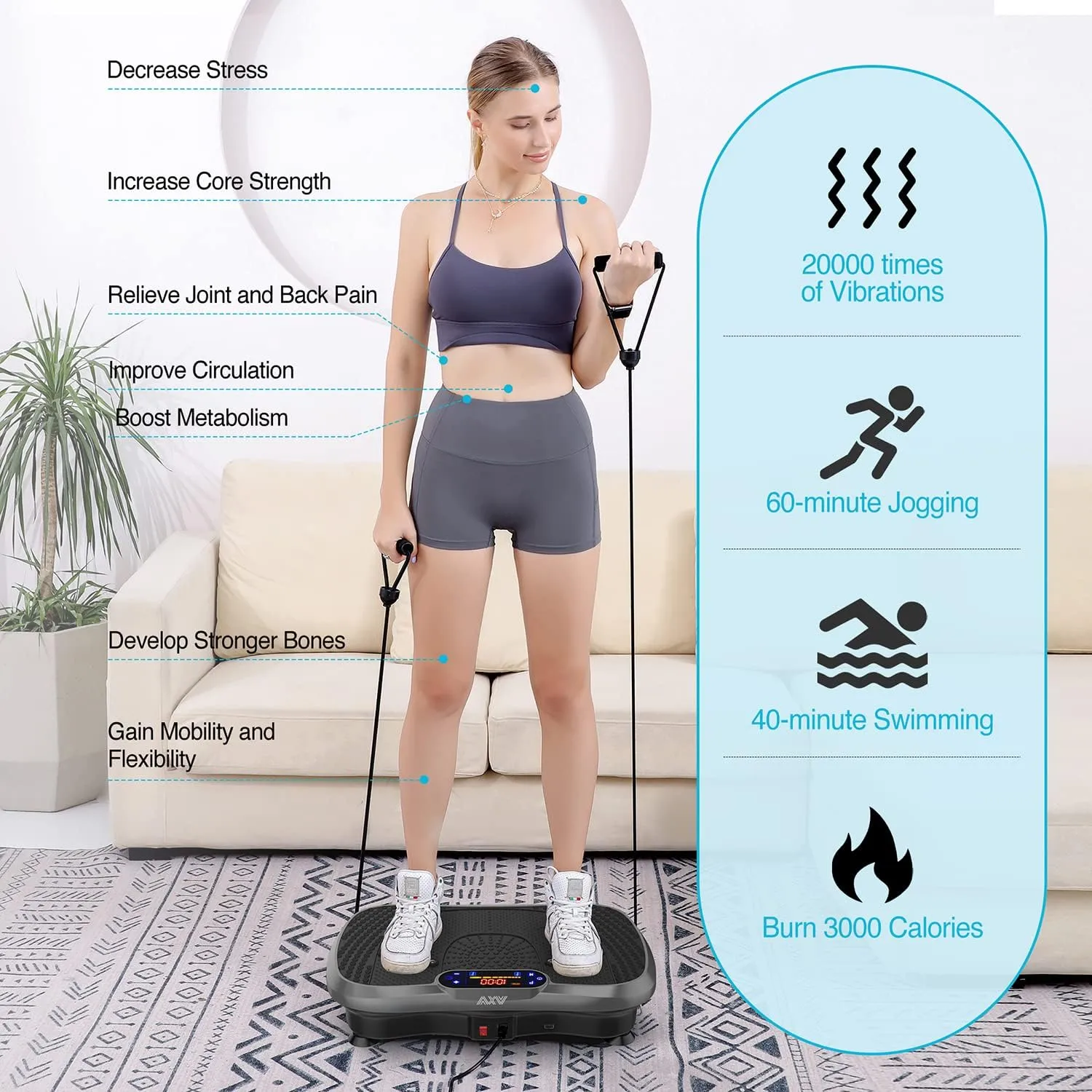 Vibration Plate Fitness Platform Exercise Machine Vibrating Lymphatic Drainage Shaking Full Body Shaker Workout Vibrate Stand Shake Board Sport Gym for Weight Loss Fat Burner for Women Men