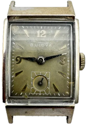 Vintage 1949 Bulova Gray Men's Mechanical Wristwatch 8 AE 10k White Gold Filled