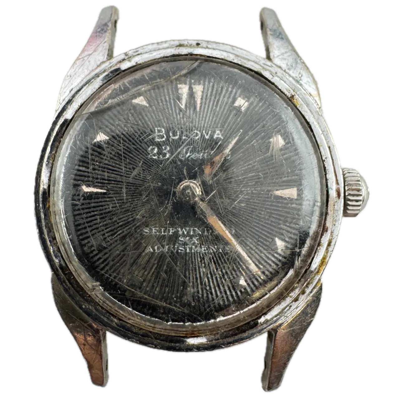 Vintage 1953 Bulova Black Sunburst Men's Automatic Wristwatch Steel & Chrome