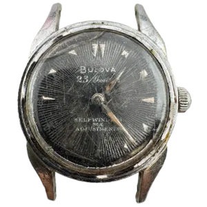 Vintage 1953 Bulova Black Sunburst Men's Automatic Wristwatch Steel & Chrome