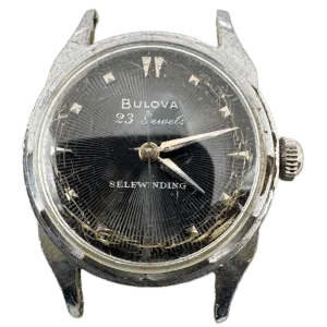 Vintage 1954 Bulova Black Sunburst 23 J Men's Automatic Wristwatch 10 BPAC USA