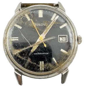 Vintage 1966 Bulova Black Date Men's Automatic Wristwatch 11 ALACD Swiss Steel