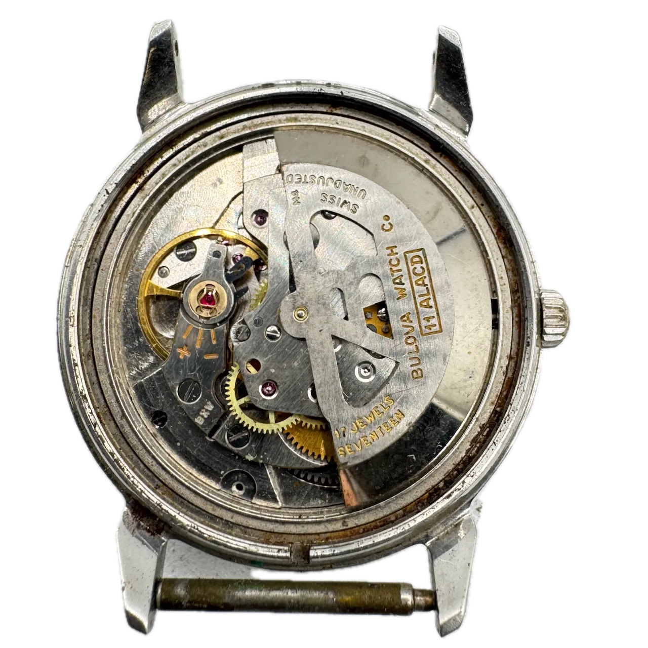Vintage 1966 Bulova Black Date Men's Automatic Wristwatch 11 ALACD Swiss Steel