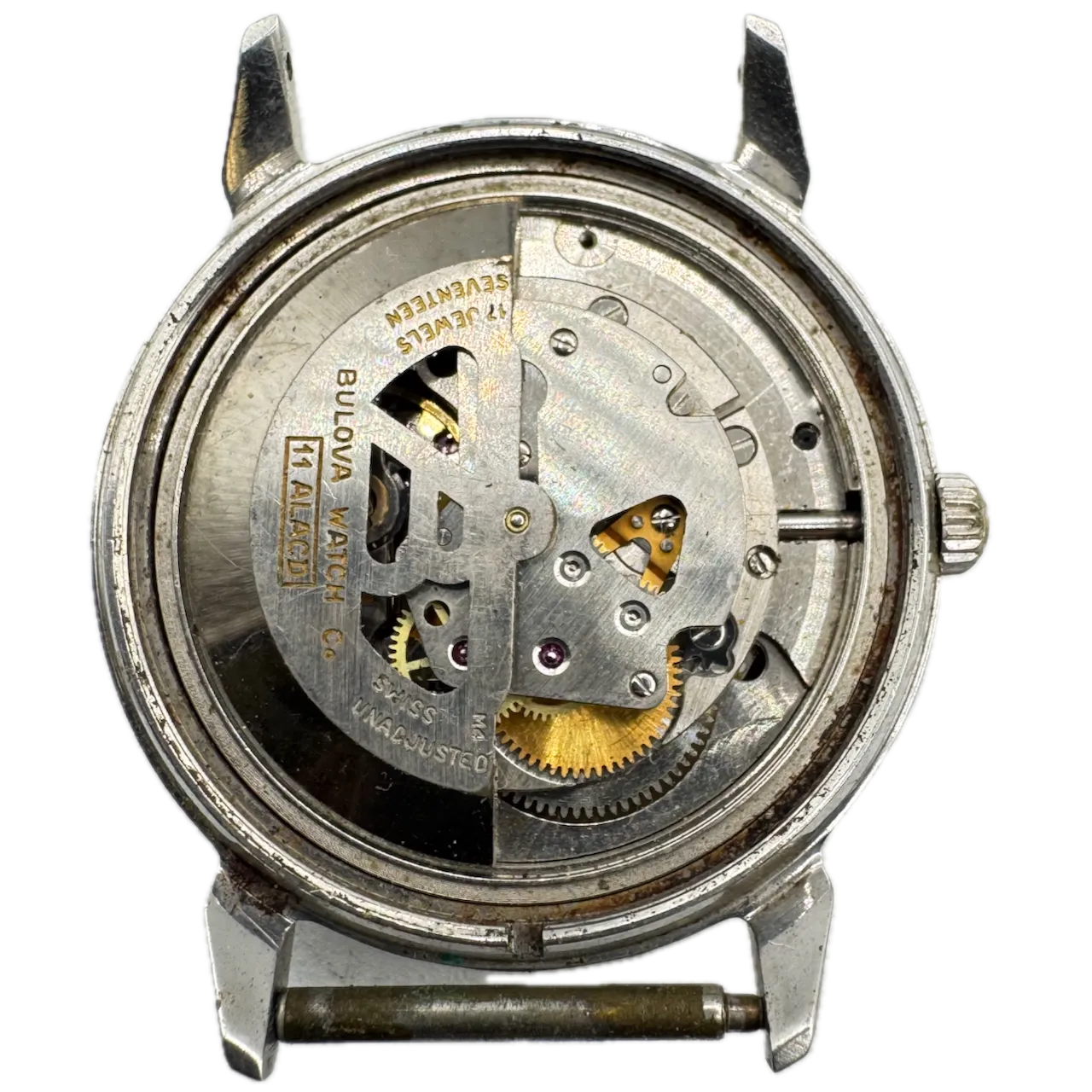 Vintage 1966 Bulova Black Date Men's Automatic Wristwatch 11 ALACD Swiss Steel