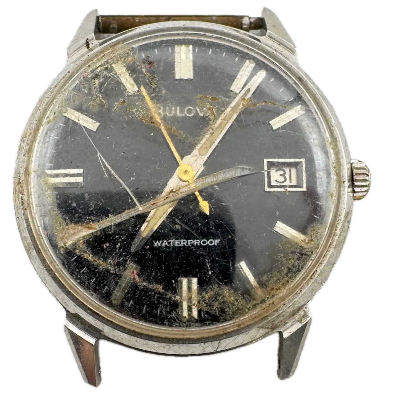 Vintage 1966 Bulova Black Date Men's Automatic Wristwatch 11 ALACD Swiss Steel