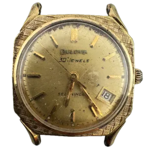 Vintage 1966 Bulova Champagne Linen Date Men's Automatic Wristwatch 10COACD