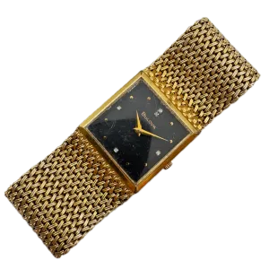 Vintage 1978 Bulova Black & Diamond Ladies Quartz Wristwatch Swiss Gold Tone