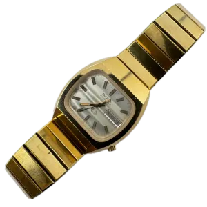 Vintage 36mm Bulova Accuquartz Gem Men's Tuning Fork Wristwatch 218 Gold Tone