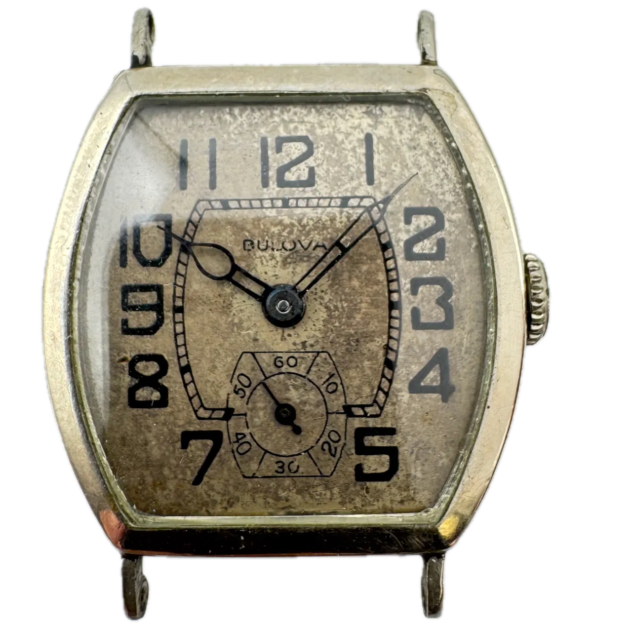Vintage Bulova Tonneau Deco Men's Mechanical Wristwatch 10 A Swiss 14k White GF