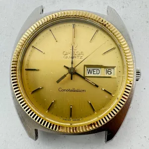 Vintage Omega Constellation Two Tone Men's Quartz Wristwatch Steel & 10k GF Cap