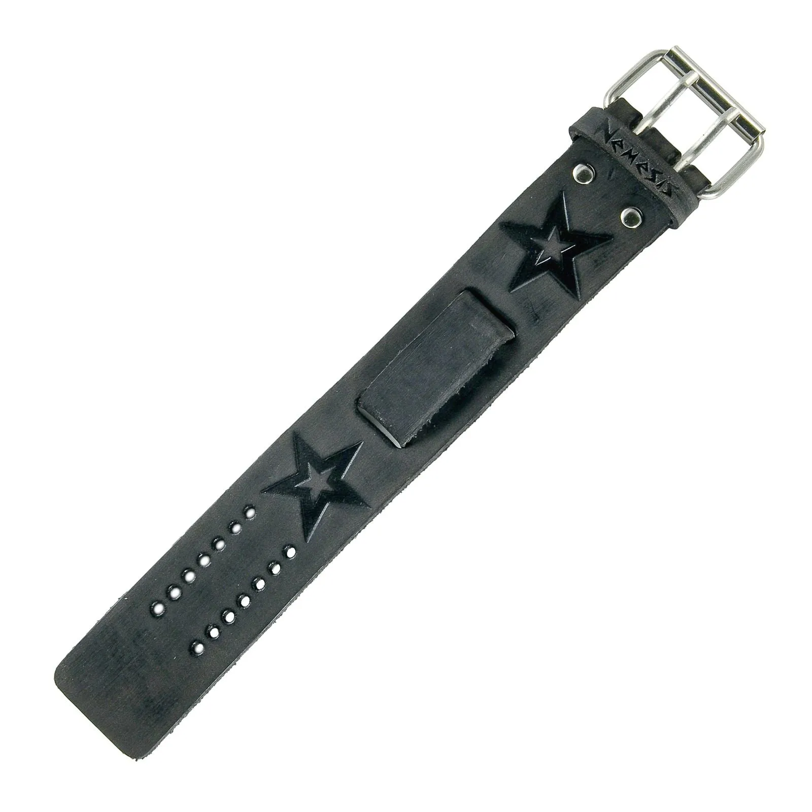 Vintage Star Black Watch with Embossed Star Distressed Black Leather Cuff