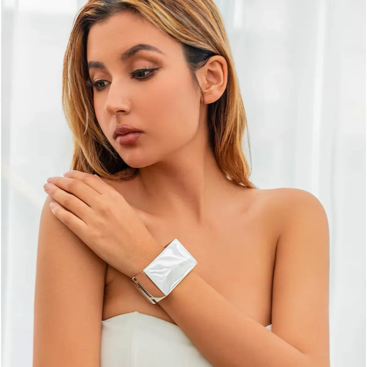 Vintage Thick Heavy Metal Simple Square Shaped Bangles Bracelets