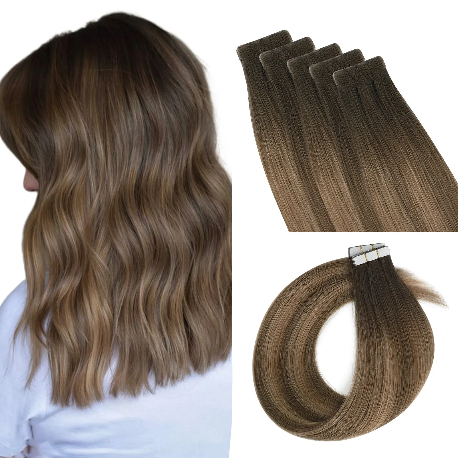 Virgin Invisible Tape in Hair Extensions Rooted Highlight R2-P4/27#