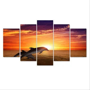 Wall Print: Dolphins & Sunset